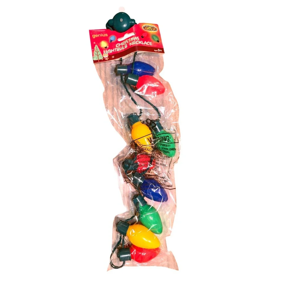 NWT Genius Christmas Light Bulb Necklace Novelty Holiday Party Costume Accessory
